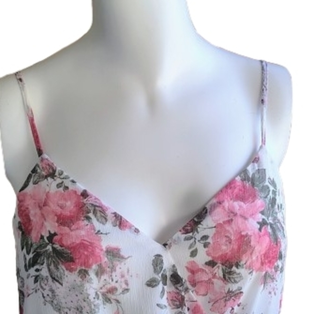 Trixxi Floral Tiered Ruffle Mini Dress | Pink & White | Size M - Picture 5 of 7
